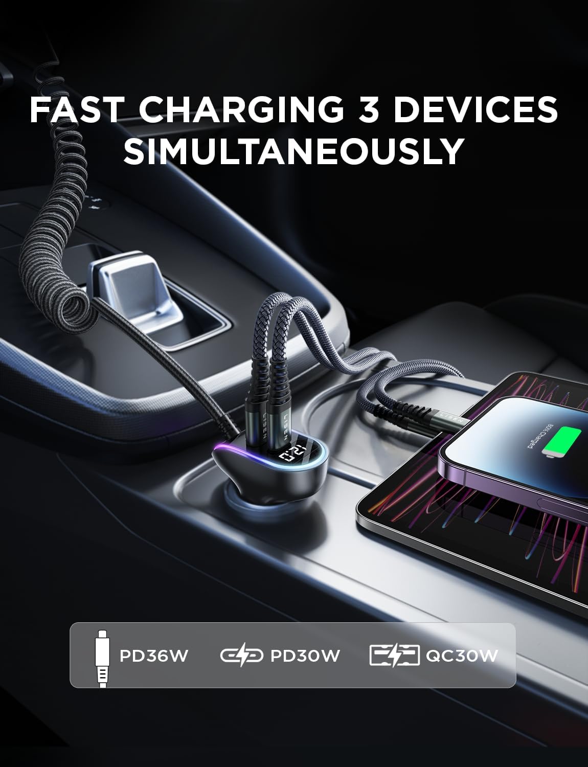 Lisen USB C Fast Car Charger with Cable