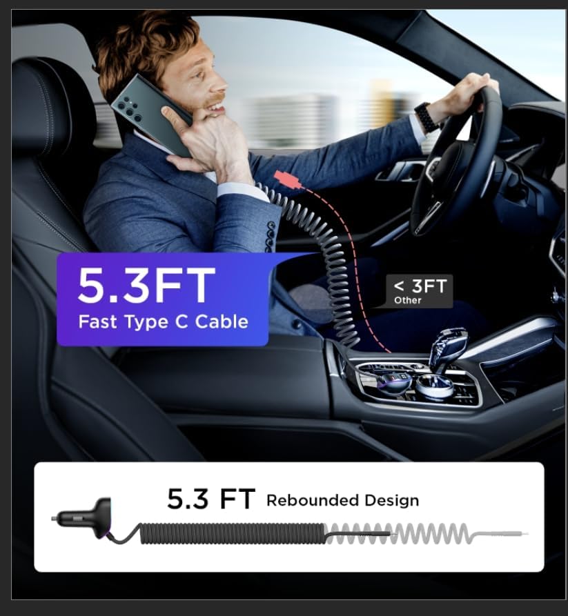 Lisen USB C Fast Car Charger with Cable