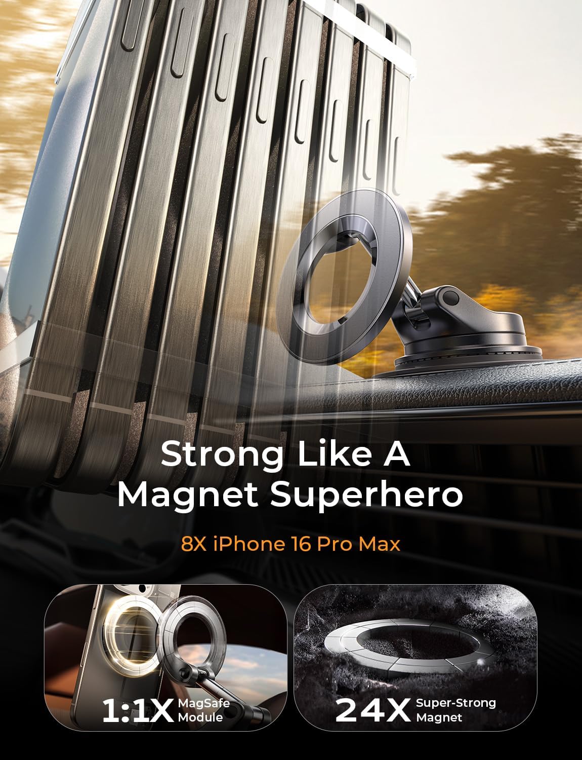 LISEN Suction Cup Phone Mount, Vacuum Magnetic Phone Holder, 360° Adjustable for MagSafe Car Holder