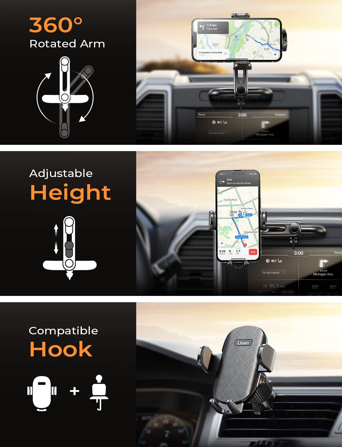 Lisen CD/Vent Phone Holder for Car
