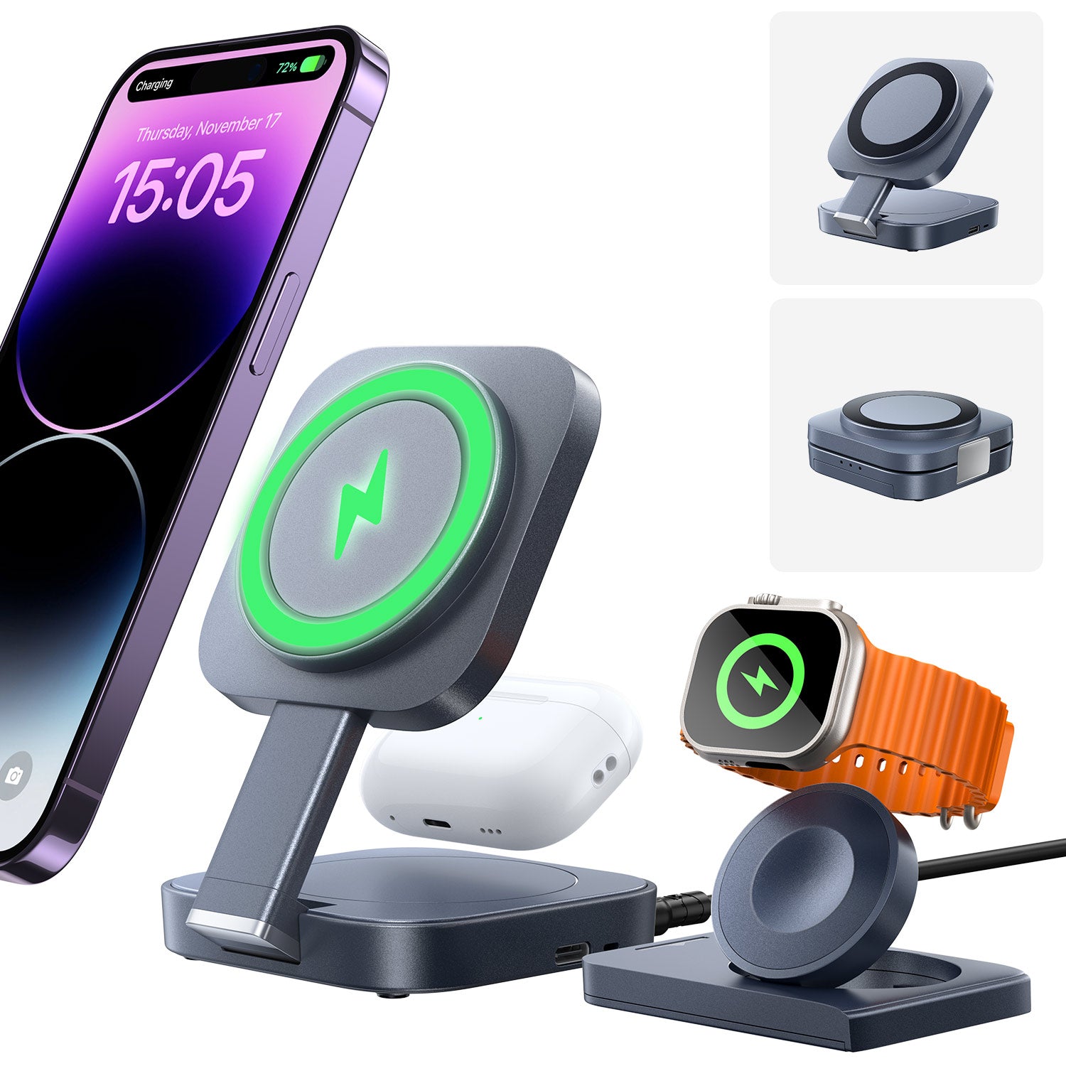 lisen 3 in 1 wireless charging station for iphone