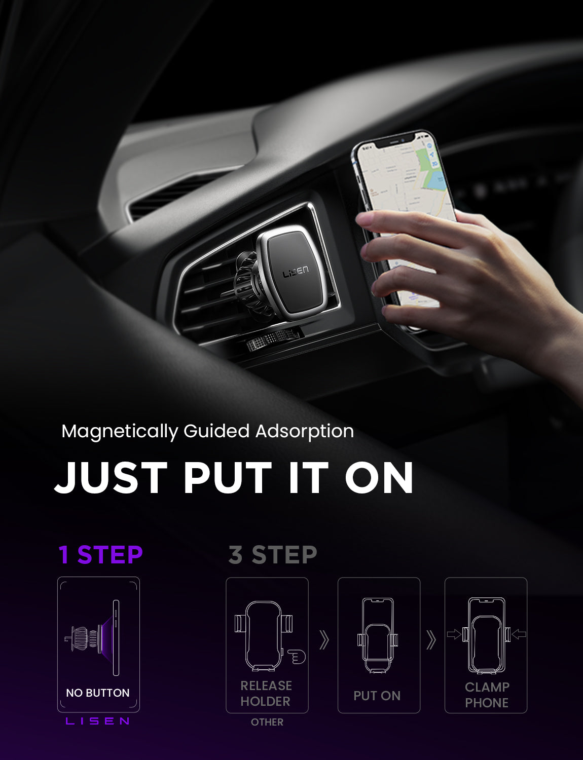 LISEN Car Phone Holder [2024 Upgrade] Air Vent Phone Holder for Cars [Never  Slip & Fall] Super Stable Car Phone Mount Compatible with All Phones