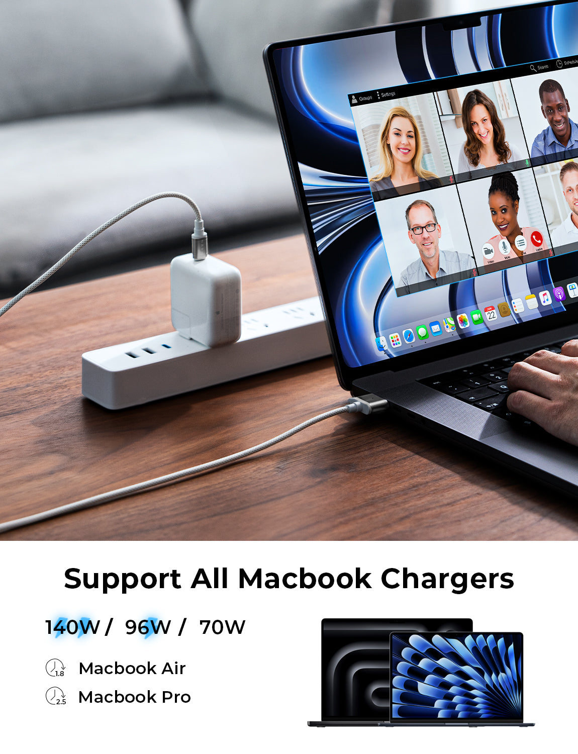 Charging Cable Mac Air Car Charger LISEN 140W USB-C Magnetic Cable Fit For MacBook Charger, Nylon Braid