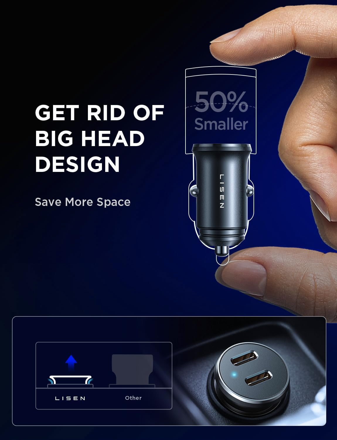 Lisen Dual USB C Car Charger with Cable