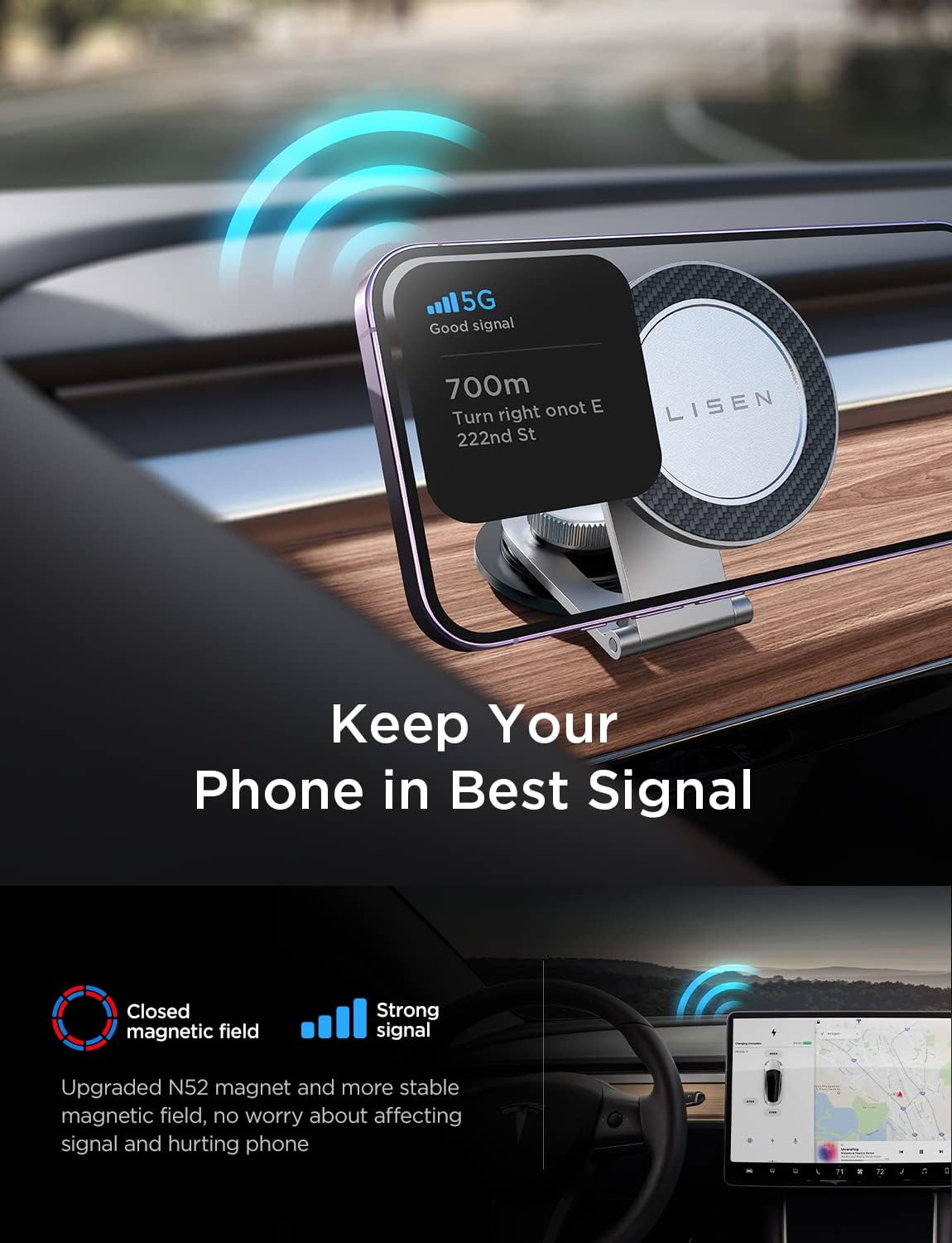 LISEN Phone Holder Car, [Upgraded Clip] Magnetic Phone Mount [6 Strong  Magnets] Car Phone Mount [Case Friendly] Phone Car Holder Mount Compatible  with