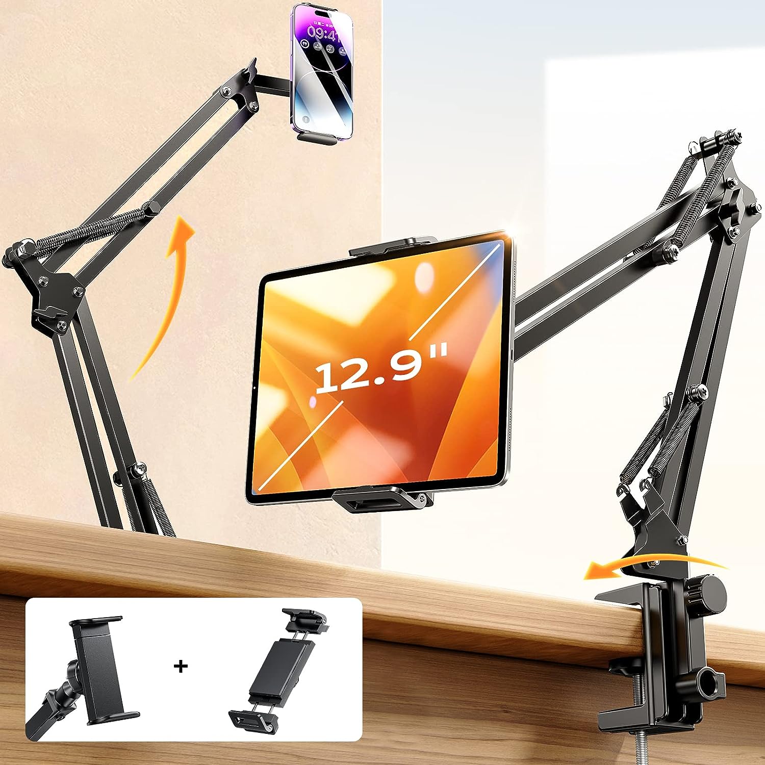 Lisen 2 Clamps Tablet Phone Stand for Desk