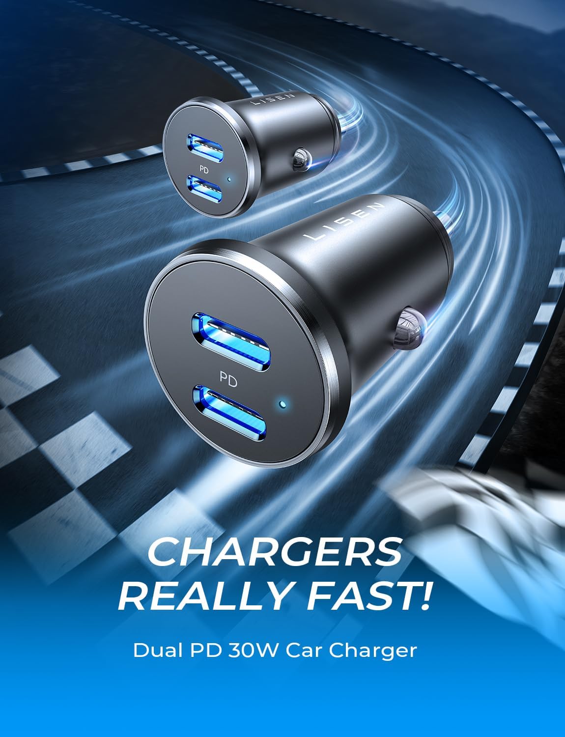 Lisen Dual USB C Car Charger 2-Pack