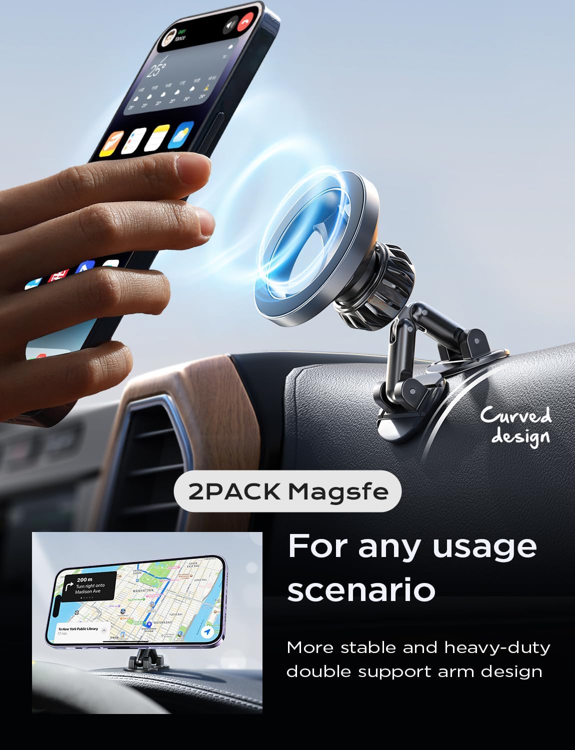 LISEN for MagSafe Car Mount, [20 Strong Magnets] Magnetic Phone Holder for  Car