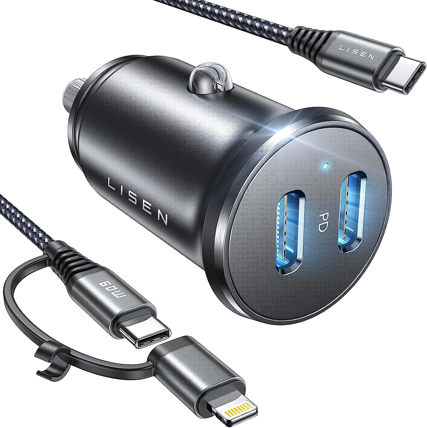 Lisen Dual USB C Car Charger with Cable