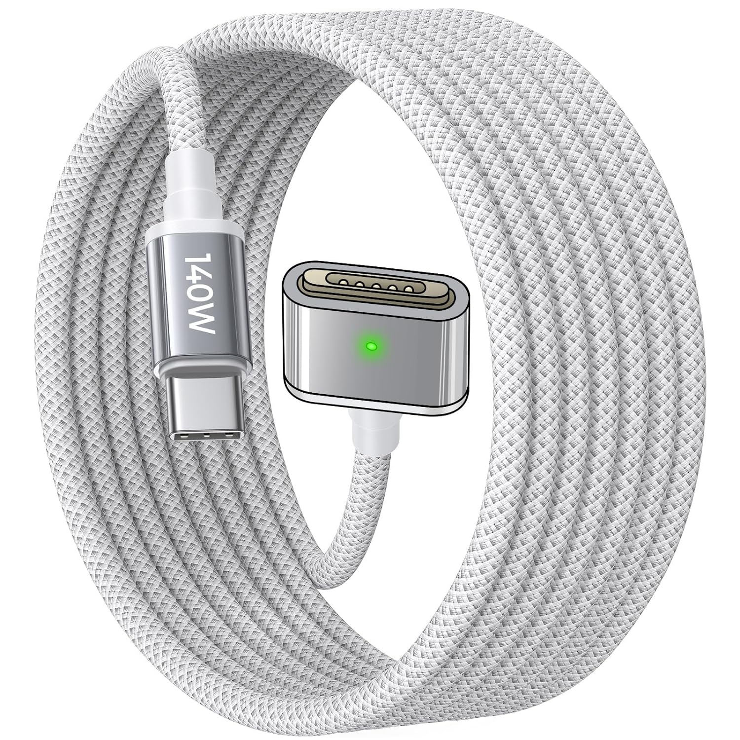 LISEN 140W USB-C Magnetic 3 Cable Fit for MacBook Charger, Nylon Braided 6FT Fit for MacBook Air 2023/2022(M2),MacBook Pro 2023(M3,M2,14-16 inch),MacBook Pro Charger Cord (M1)
