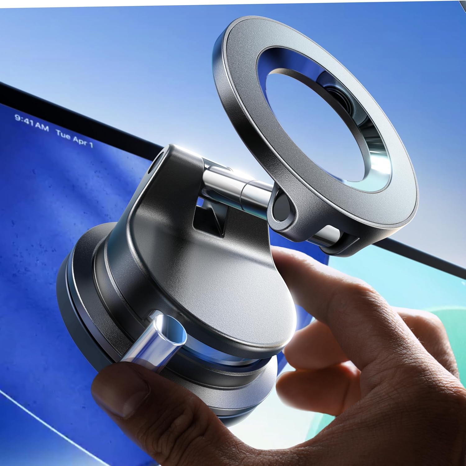 LISEN Suction Cup Phone Mount, Vacuum Magnetic Phone Holder, 360° Adjustable for MagSafe Car Holder