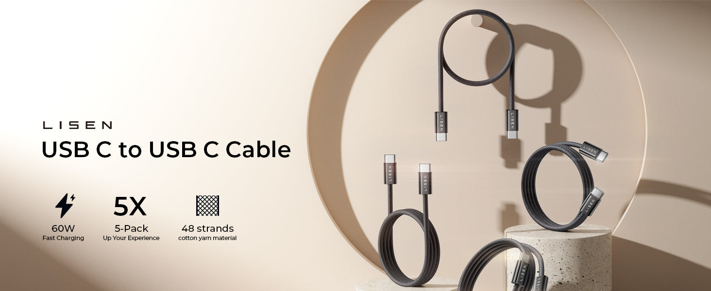 Lisen USB C to C Cable [60W, 5-Pack]