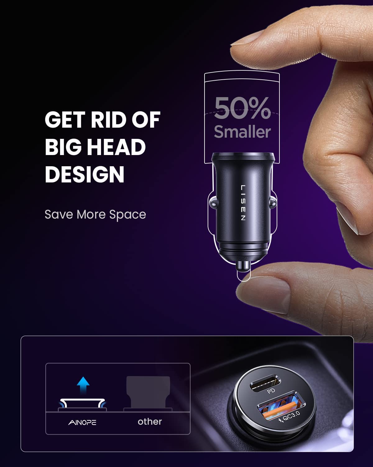  LISEN Cargador de coche para iPhone 15, 60 W Dual USBC Cargador  de coche iPhone Metal Apple Car Charger Mini Car Charger con tipo C a tipo  C/cable Lightning para iPhone